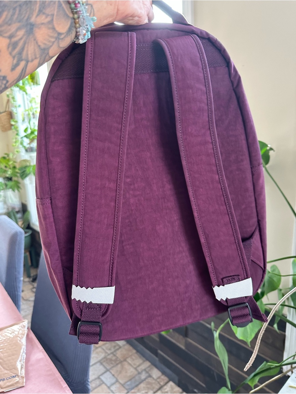 Kipling Plum Nylon Backpack - Casual Everyday Bag - Picture 2 of 6